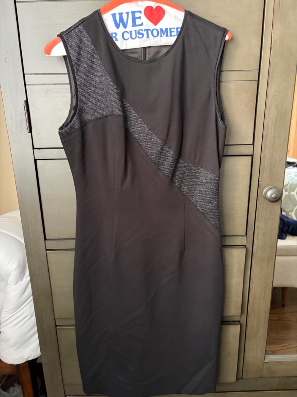 Elie Tahari Black Sleeveless Sheath Dress with Diagonal Textured Panel